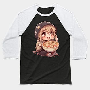 Cute Anime Girl Eating Ramen Noodles Baseball T-Shirt